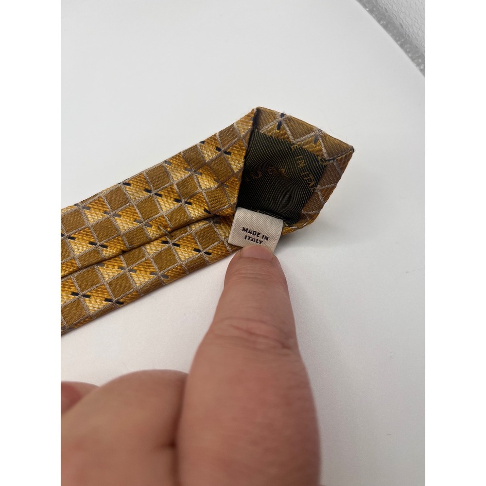 PRONTO UOMO Mens Silk Tie Gold Diamond Pattern Made in Italy - Picture 4 of 4
